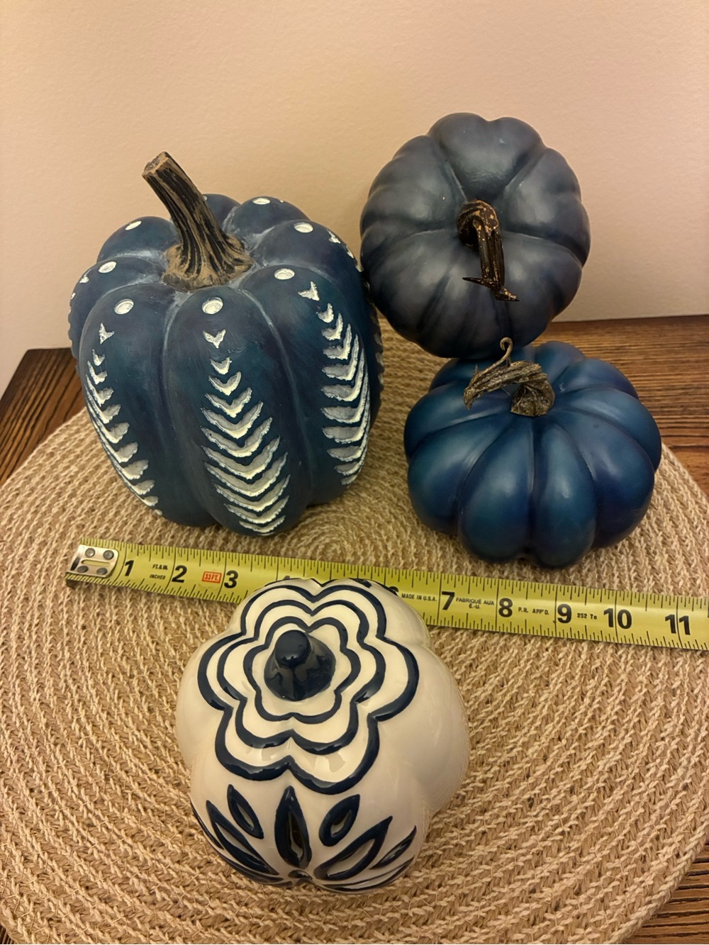 Blue and White Decorative Pumpkin Set of 4 - Picture 2 of 14